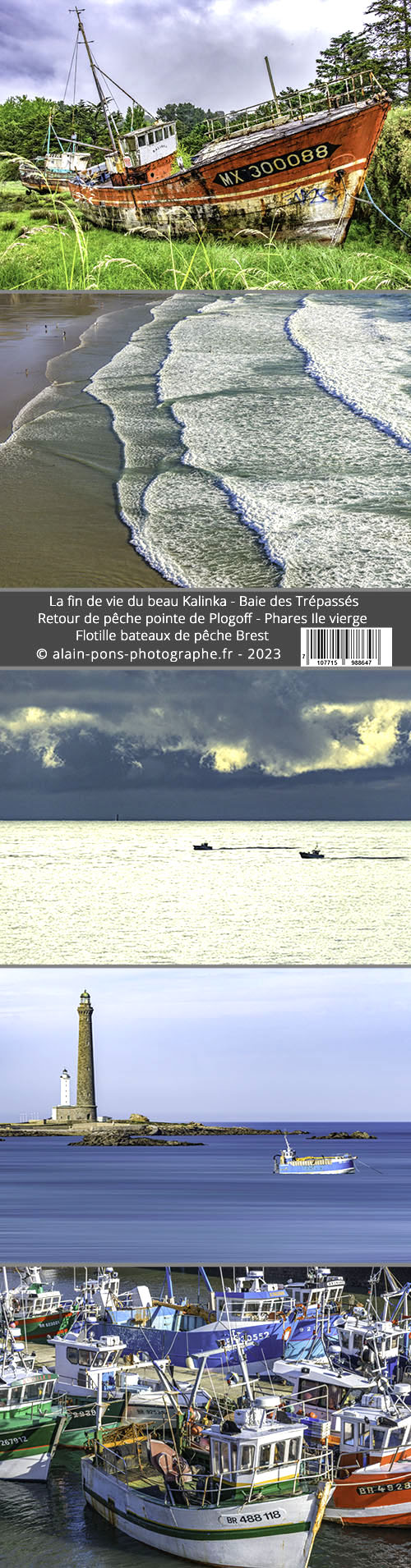 marque-page Bretagne Finistère, ici le recto avec cinq photographies en couleur, verso avec 5 en noir et blanc,