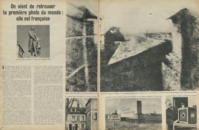 article Nicephore Niepce première photo du monde dans paris match N°165 en 1952 article dans Paris Match N°165, "on vient de retrouver la première photo du monde, elle est française"