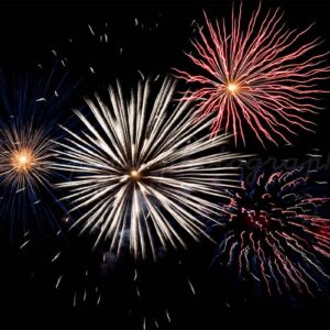 photographie d'un feu d'artifice à Montjuzet, Clermont-Ferrand, un 14 juillet 2015.