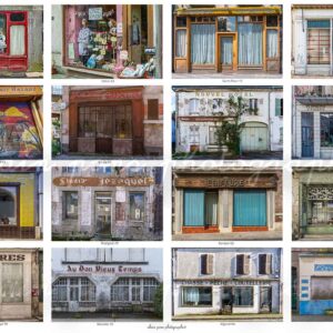 photographie montage d'anciens magasins vitrines fermés en France.