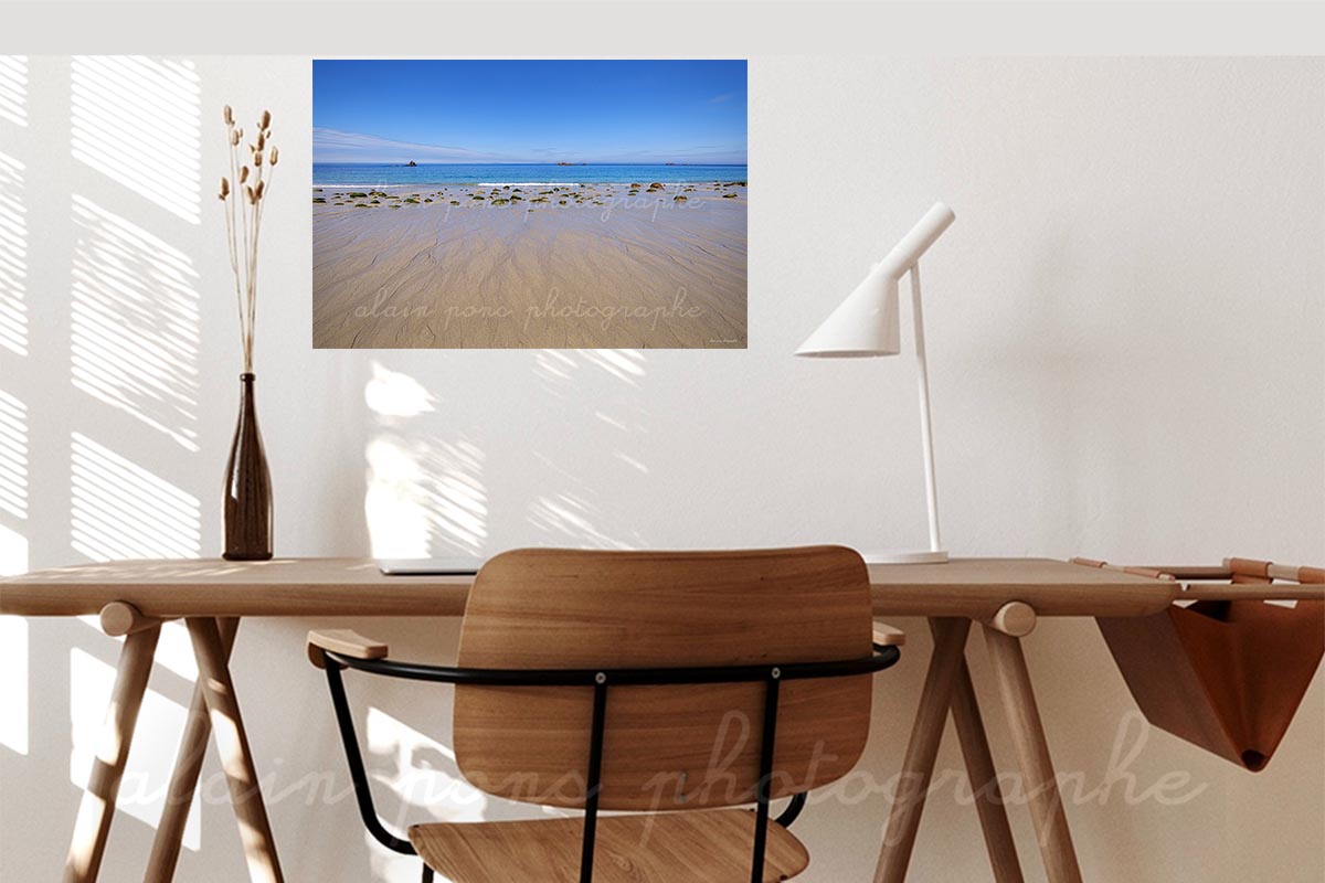 photographie de la plage de Ruscumunoc, pour décorer votre intérieur, Ici dans un bureau.