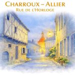 Affiche vintage Charroux Allier rue de l'Horloge la nuit