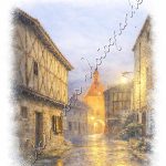 Affiche vintage Charroux Allier rue de l'Horloge la nuit verticale