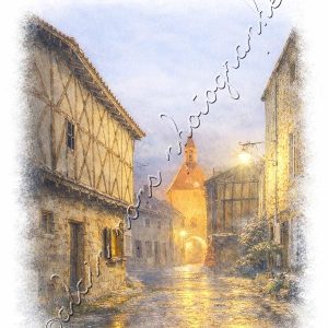 Affiche vintage Charroux Allier rue de l'Horloge la nuit, au format vertical.