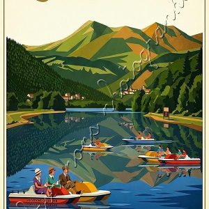 Affiche vintage Lac Chambon Auvergne Tourisme site remarquable.