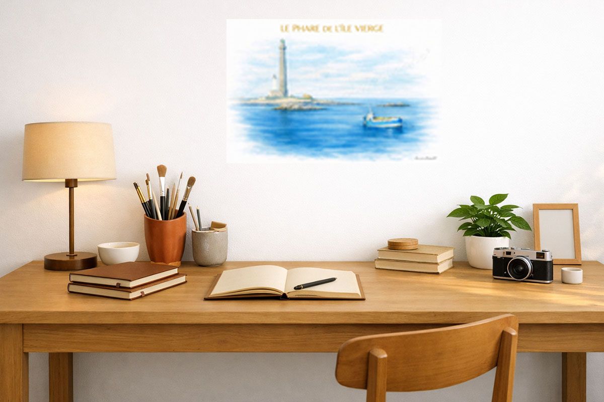Affiche Le Phare de l'Île Vierge à Plougerneau, en décoration dans un bureau