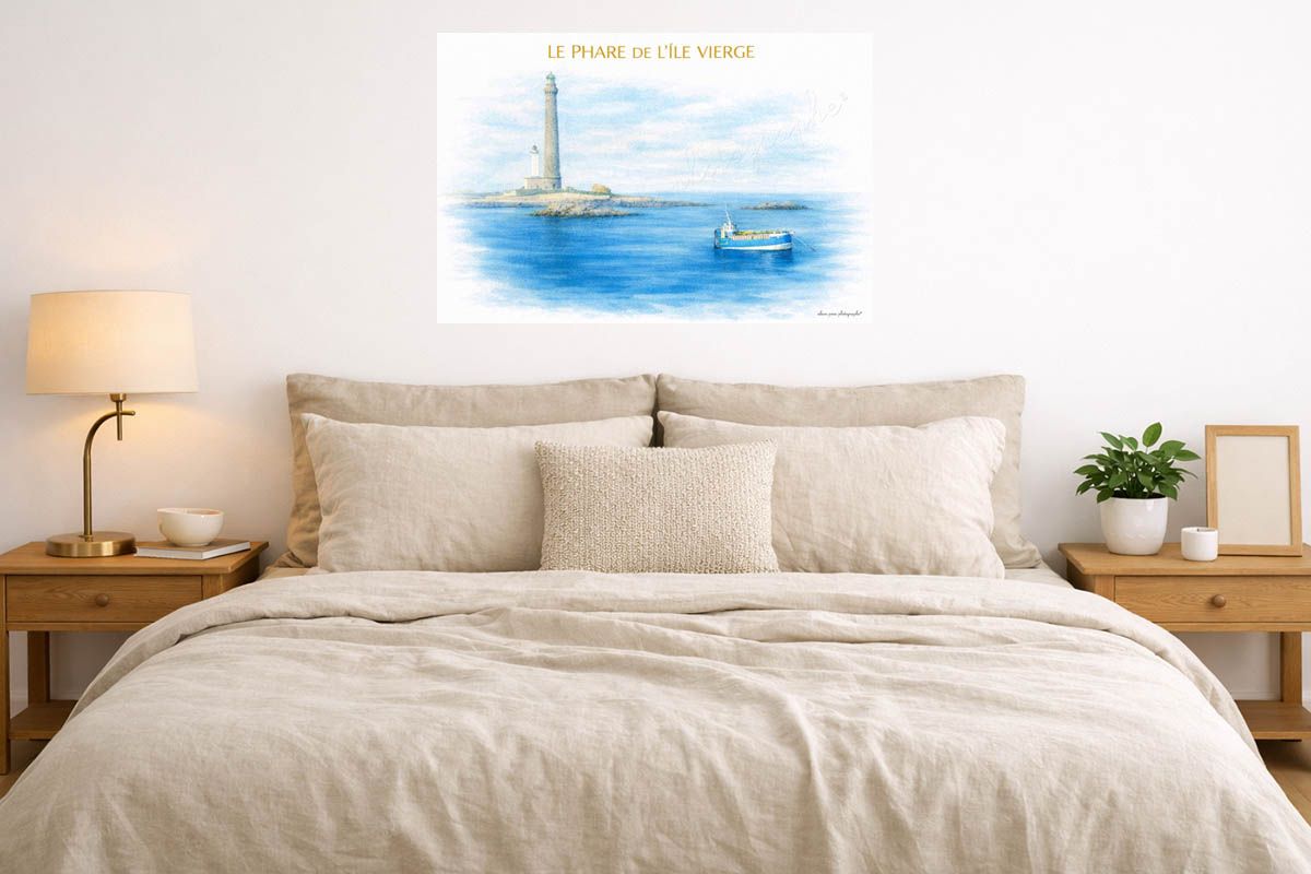 Affiche Le Phare de l'Île Vierge à Plougerneau, en décoration dans une chambre