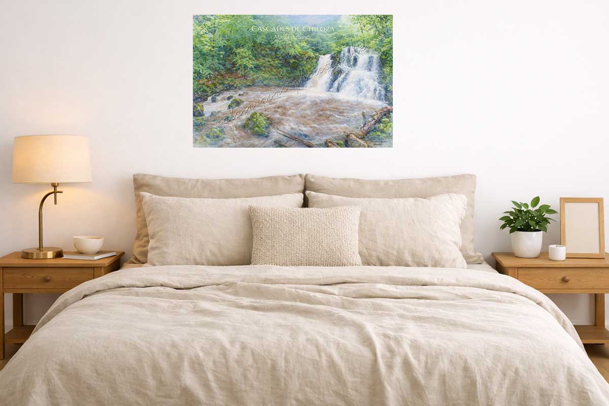 affiche vintage cascades de Chiloza massif du Sancy, ici en décoration dans une chambre