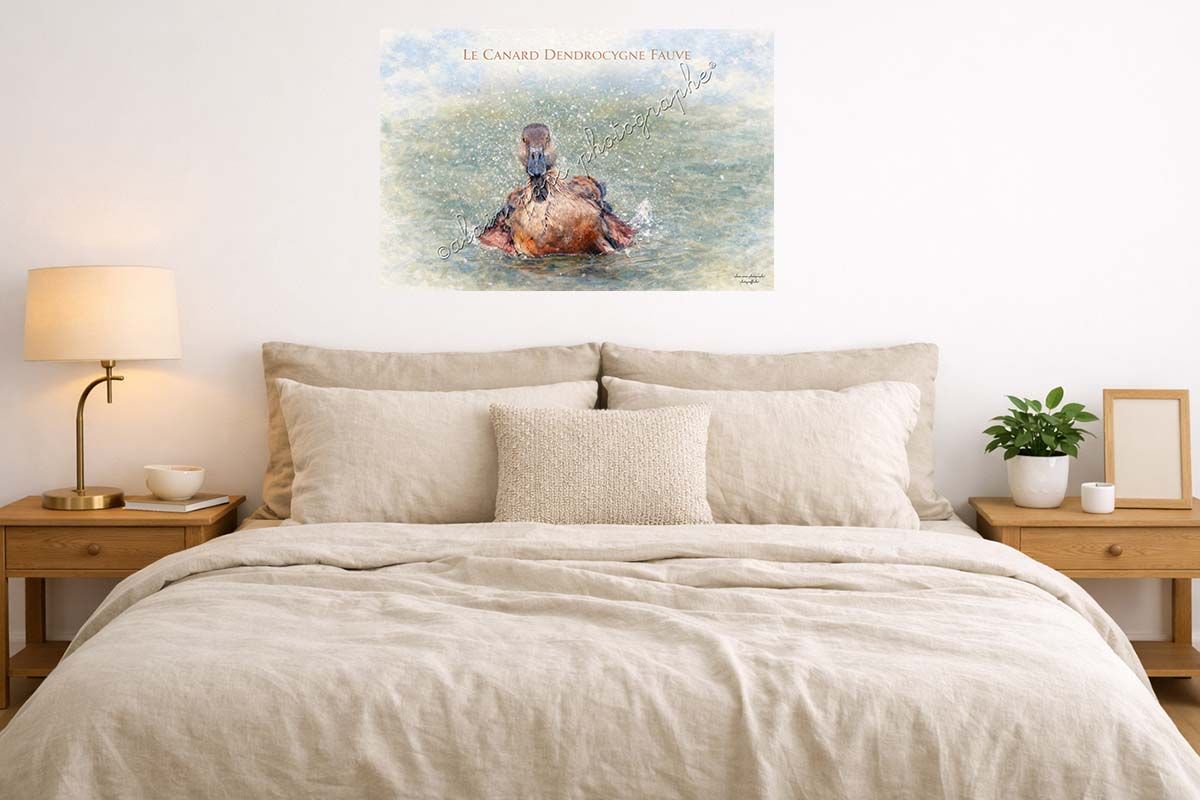 affiche vintage le canard dendrocygne fauve dans une chambre en décoration