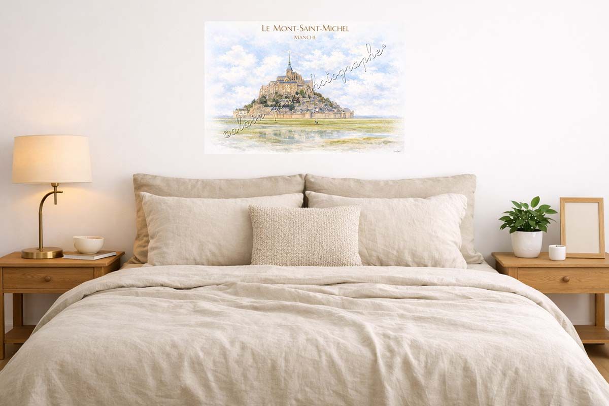 affiche vintage le Mont-Saint-Michel dans la Manche, ici présentée dans une chambre