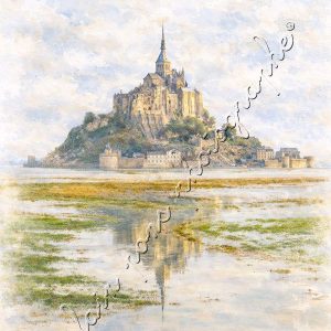 affiche vintage le Mont-Saint-Michel et ses prés salés dans l'eau