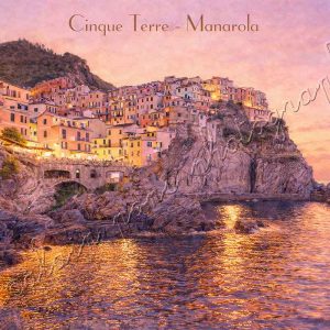 affiche vintage Cinque Terre Manarola, Ligurie, Italie