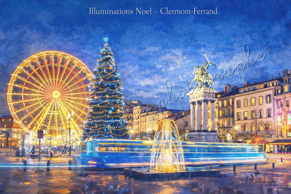 affiche vintage illuminations de Noël à Clermont-Ferrand, alain pons photographe®