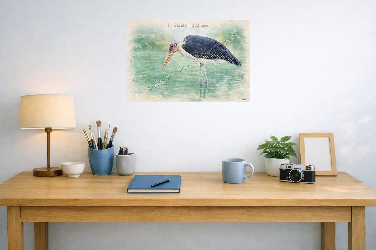 affiche vintage le marabout d'Afrique présentée ici en idée de décoration dans un bureau