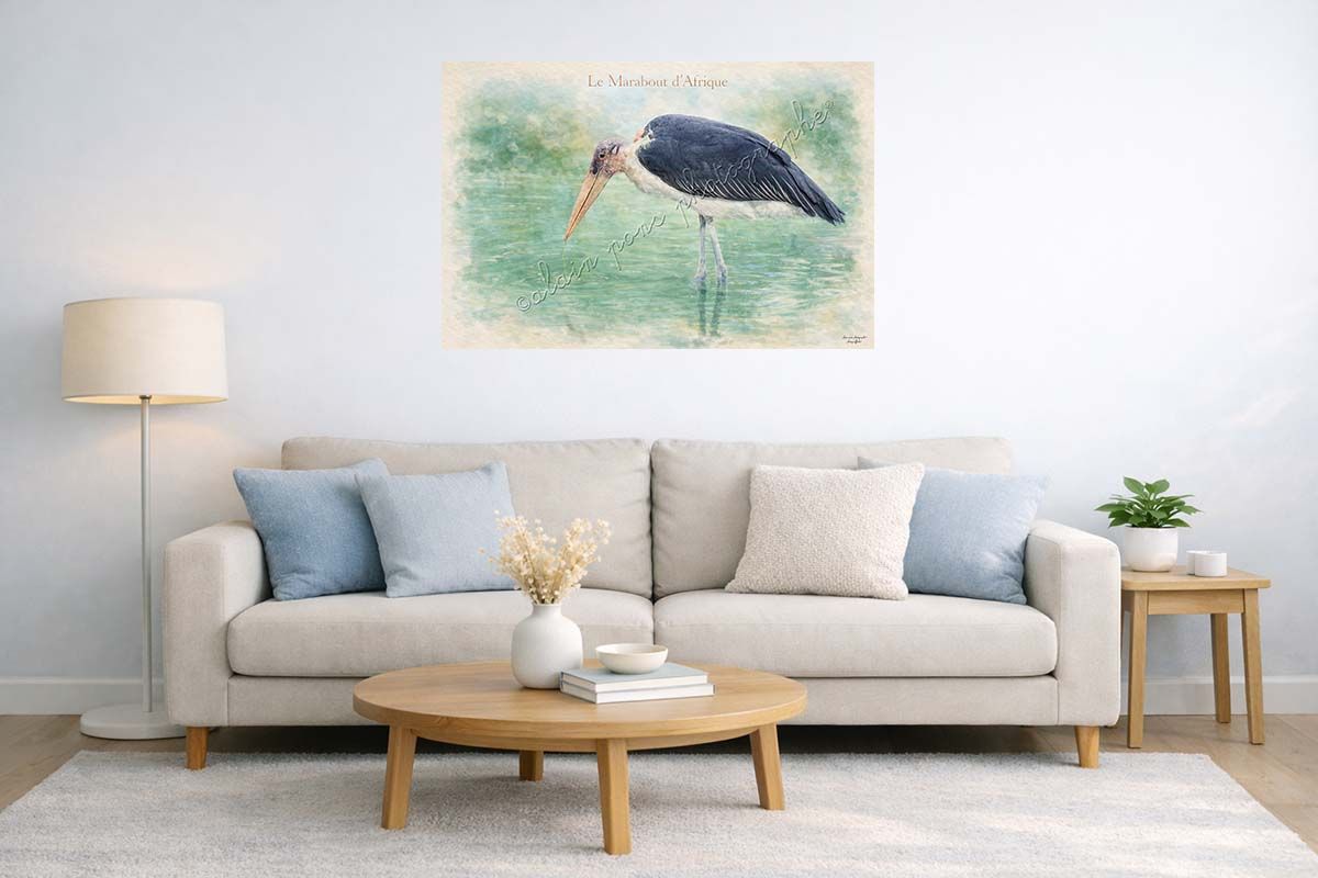 affiche vintage le marabout d'Afrique présentée ici en idée de décoration dans un salon