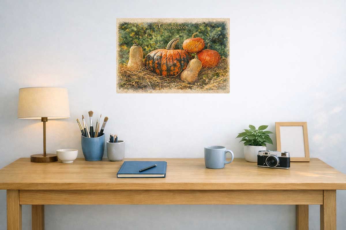 affiche vintage cucurbitacées dans un bureau