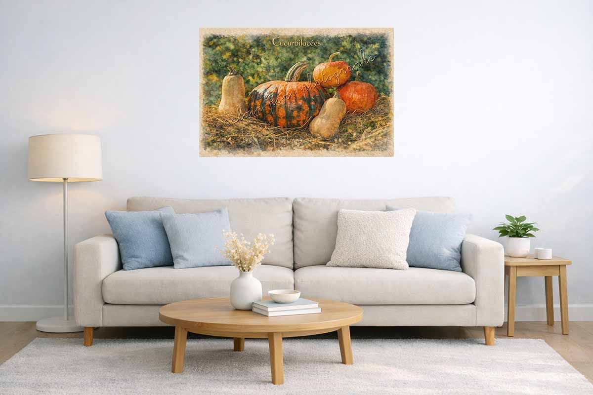 affiche vintage cucurbitacées dans un salon