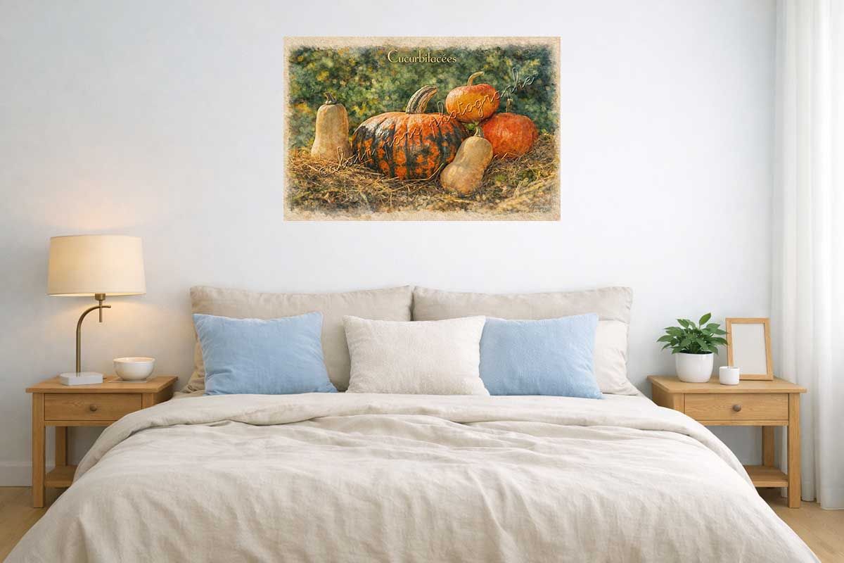 affiche vintage cucurbitacées en décoration dans une chambre
