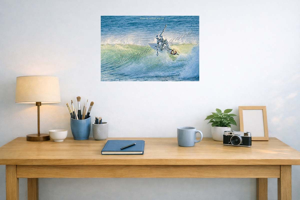affiche vintage éclats du surfeur argenté, idée de décoration dans un bureau