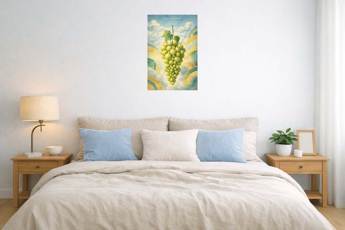 affiche vintage la grappe de raisins présentée ici en décoration dans une chambre
