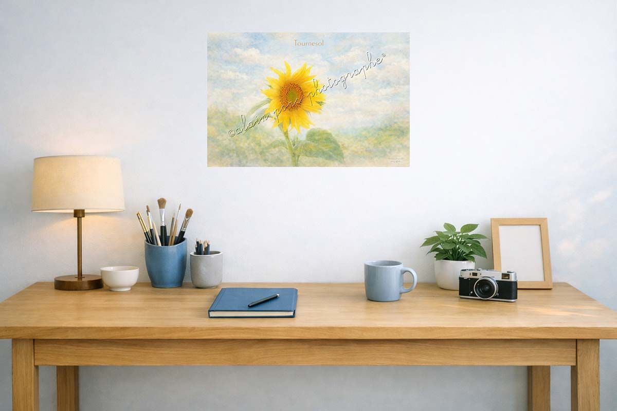 affiche vintage Tournesol accrochée au mur dans dans un bureau
